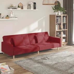 Sofá-cama 2 lugares com duas almofadas tecido vermelho tinto