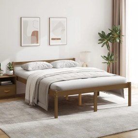 Cama para idosos king size 150x200 cm pinho maciço castanho mel