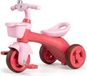 Triciclo para crianças com direção limitada, assento ergonómico, cestos dianteiro e traseiro e campainha para 3-5 anos, cor rosa