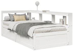 vidaXL Cama com estante sem colchão 90x200 cm pinho maciço branco