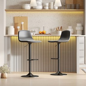 Conjunto 2 Bancos de Bar Reguláveis em Altura 84-104 cm com Encosto e Apoio para os Pés Estofadas em PU Giratórias em 360° Preto