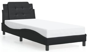 Estrutura de cama c/ luzes LED 90x190 cm couro artificial preto