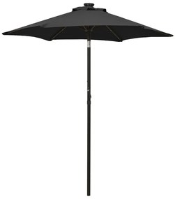 Guarda-sol de jardim c/ luzes LED 200x211 cm alumínio preto