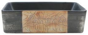 Lavatório retangular 46x35,5x13 cm cerâmica preto e castanho