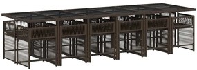 13 pcs conjunto jantar p/ jardim c/ almofadões vime PE castanho