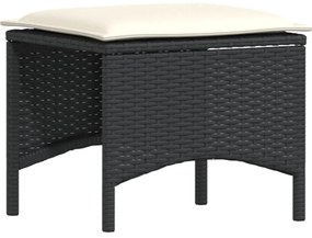 3 pcs conjunto de jantar p/ jardim c/ almofadões vime PE preto