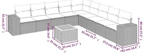 10 pcs conjunto sofás de jardim c/ almofadões vime PE preto