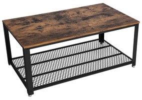 Mesa de centro de estilo industrial com estrutura metálica e prateleira. | VASAGLE | 106,6 x 60,6 x 45 cm | marrom rústico | LCT61X.