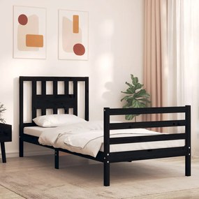 vidaXL Estrutura de cama com cabeceira 90x200 cm madeira maciça preto
