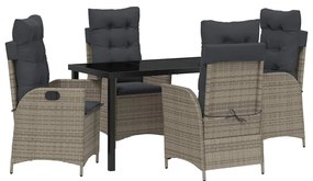 Conjunto de Jantar de Jardim com 5 Peças e Almofadas Cinza em Rattan P