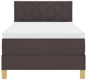 Cama Box com Colchão &amp; LED Castanho Escuro 90x200 cm Tecido