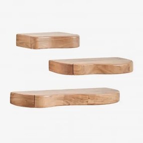 Conjunto De 3 Prateleiras De Parede Com Arrumação Em Madeira De Acácia Nireimi Castanho Acácia - Sklum