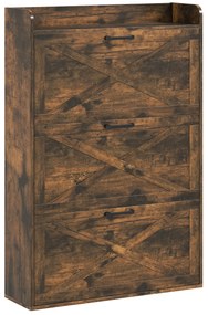 HOMCOM Sapateira de 3 Portas com Prateleiras Ajustáveis Estilo Industrial para 24 Pares de Sapatos 80x24x118 cm Castanho Rústico