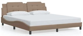 Estrutura cama c/ luzes LED 180x200 cm couro artif. cappuccino