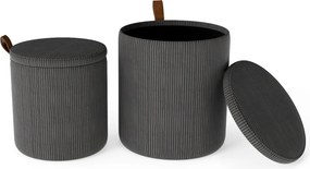 Conjunto de 2 pufes redondos com arrumação, bancos toucador estofados com tampos removíveis e assentos acolchoados, apoio para os pés multiusos Cinzen