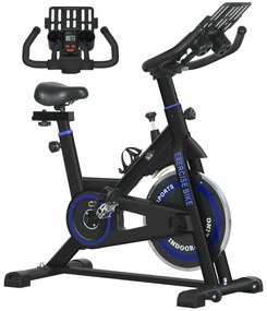 HOMCOM Bicicleta Estática com Volante de Inércia 8 kg Ecrã LCD Guiador e Assento Ajustáveis 103x53x110-114 cm Azul | Aosom Portugal