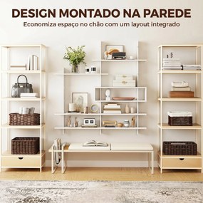 Estante Flutuante de Parede Geométrica Branca 136x20x140 cm com 4 Níveis e Compartimento Central Branco