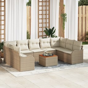 Conjunto de Sofá de Jardim vidaXL 10 Peças com Almofadas Bege Rattan Poly Acácia