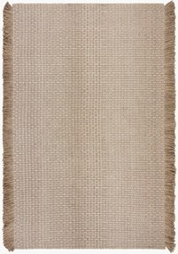 Tapete de lã artesanal de tecelagem plana Rene Fringed Ribbed