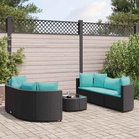 7 pcs conjunto de sofás p/ jardim c/ almofadões vime PE preto