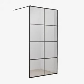 Mampara De Duche Fixa Com Decoração De Quadrados, Vidro Temperado 8 Mm E Alumínio Camden Transparente & Preto Mate & 100x195 Cm - Sklum
