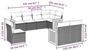 8 pcs conjunto sofás de jardim com almofadões vime PE preto