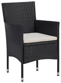 3 pcs conjunto de jantar para jardim vime PE e vidro preto