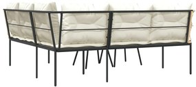 Conjunto de sofás de jardim c/ almofadões aço/textilene preto