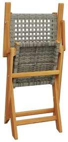 3 pcs conjunto de bistrô vime PE e madeira maciça cinzento