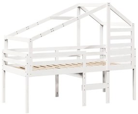 Cama alta com telhado 90x200 cm pinho maciço branco