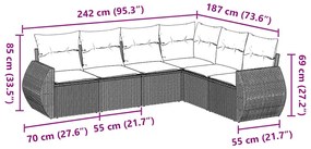 6 pcs conjunto sofás de jardim c/ almofadões vime PE preto