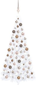 vidaXL Meia árvore Natal artificial pré-iluminada c/ bolas branco