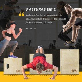 Caixa Pliométrica de Madeira 3 em 1 Plataforma de Caixa Pliométrica com 3 Alturas Diferentes 2 Pegas Treino de Salto Força 40,5x35,5x30,5 cm Madeira