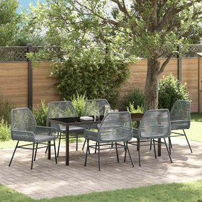 vidaXL Conjunto de Jantar de Jardim 7 Peças com Almofadas Cinzas em Rattan Sintético