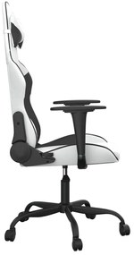 Cadeira gaming massagens couro artificial branco e preto