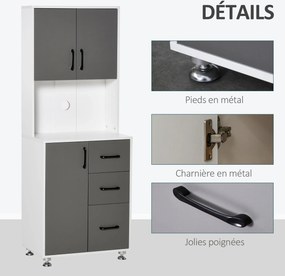 Armário alto de cozinha com 3 portas, 3 gavetas e bancada 60 x 40 x 160 cm, cinzento