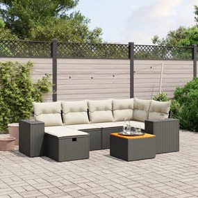7 pcs conjunto de sofás p/ jardim c/ almofadões vime PE preto