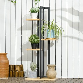 Estante para plantas 45 x 25 x 110 cm em forma de escada com 4 níveis de alturas diferentes, estilo industrial, em madeira, preto e natural