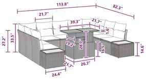 Conjunto de Jantar de Jardim com 10 Peças e Almofadas em Rattan Poly P