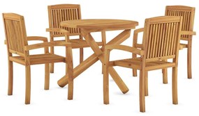 5 pcs conjunto de jantar para jardim madeira de teca maciça