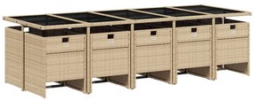 11 pcs conj. jantar jardim c/ almofadões vime PE bege misturado