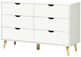 Cómoda com 6 Gavetas e Pés Elevados Cómoda para Dormitório Estilo Moderno Anti-Tombo 120x40x76 cm Branco