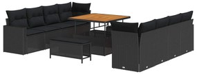 vidaXL Conjunto de Sofá de Jardim com almofada Manual 11 pcs Preto