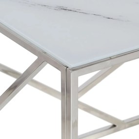 Mesa de centro aço inoxidável e vidro temperado prateado