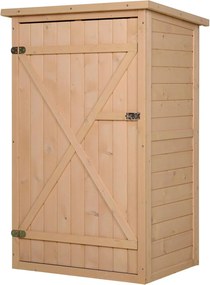 Armário de Jardim de Madeira para Ferramentas com 3 Prateleiras Interiores Porta com Trava e Teto Asfáltico 75x56x115cm Madeira