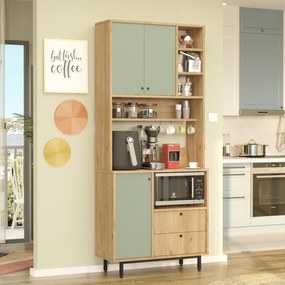 Armário Alto de Cozinha "Toledo" - Carvalho e Verde - 88x205x35.5cm -