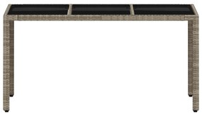 Mesa de jardim c/ tampo vidro 150x90x75 cm vime PE cinza-claro