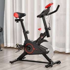 Bicicleta Estática Spinning com Monitor LCD Volante de Inércia de 6kg Assento e Guidão com Altura Ajustável Resistência Regulável 85x46x114cm Preto e