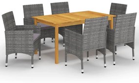 vidaXL 7 pcs conjunto de jantar para jardim cinzento