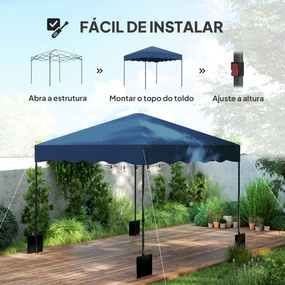 Tenda Dobrável Pop UP Tenda 3x3 m Tenda para Eventos com 4 x Sacos de areia e com Proteção UV50+ Altura Ajustável e Bolsa de Transporte Azul